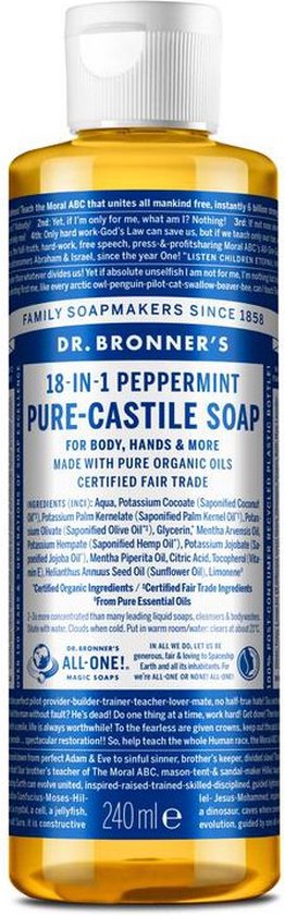 Dr Bronners Liquid soap peppermint 240 Milliliter