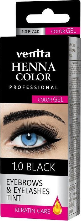 Venita - HENNA COLOR Professional - Wimperverf en Wenkbrauwverf - Color Gel Keratin Care 1.0- Black (15Behandelingen)