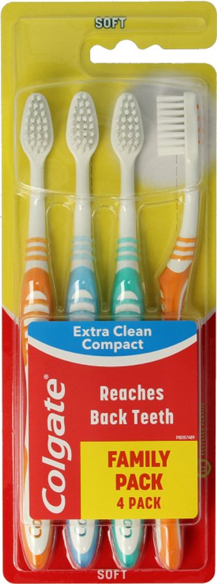 COLGATE TANDENBORSTEL FAMILY PACK 4 STUKS - EXTRA CLEAN COMPACT - SOFT