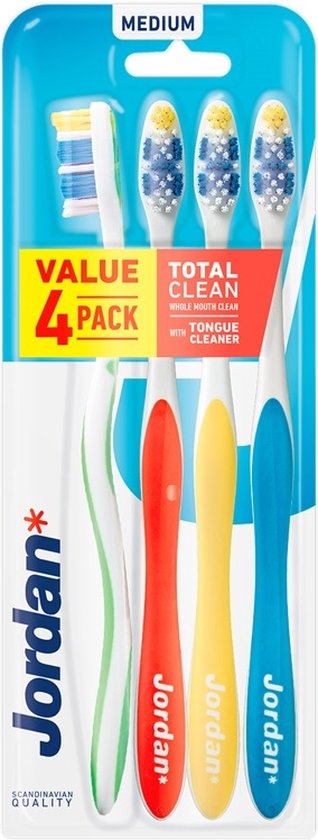 Jordan - Total Clean Tandenborstels Medium - 4 stuks