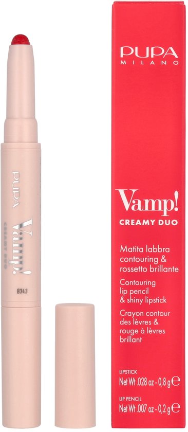 PUPA Milano Vamp! Creamy Duo Lip Pencil & Shiny Lipstick 010 True Red 0,8 gr