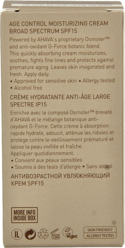 AHAVA MAN Age Control Hydraterende Crème | Langdurige Hydratatie & SPF-15 | Vroegtijdige Veroudering Bescherming | Anti-Rimpel Dagcrème voor Mannen |