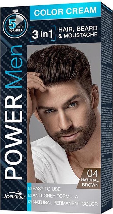 Joanna - Power Men Color Cream 3In1 Hair Beard Moustache Men'S Paint 04 Natural Brown 30G