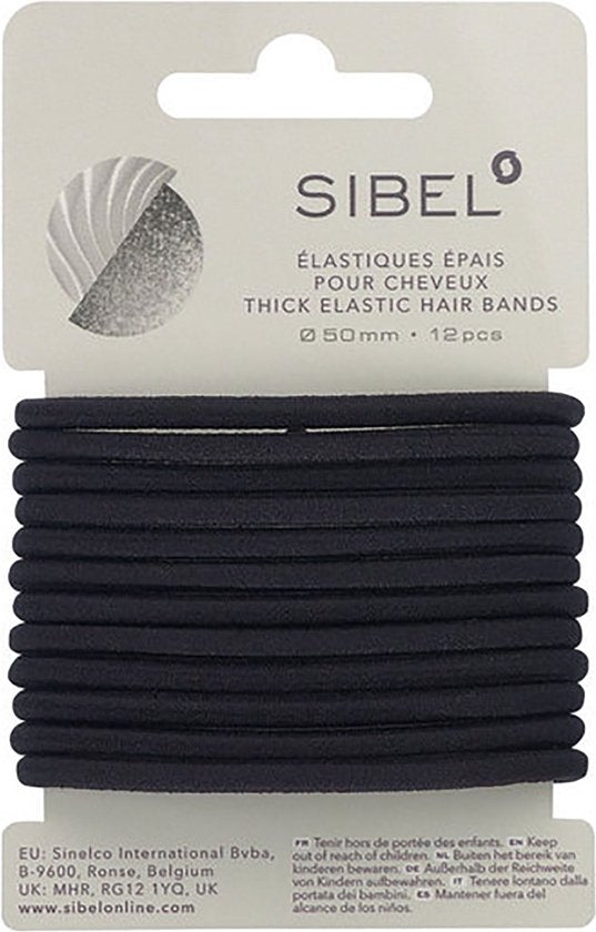Sibel - Thick Elastic Hair Bands - Black - 12 Stuks