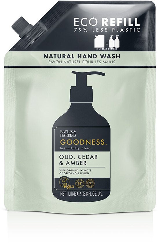 Baylis & Harding Goodness Hand Wash Refill Oud, Cedar & Amber - 1 l