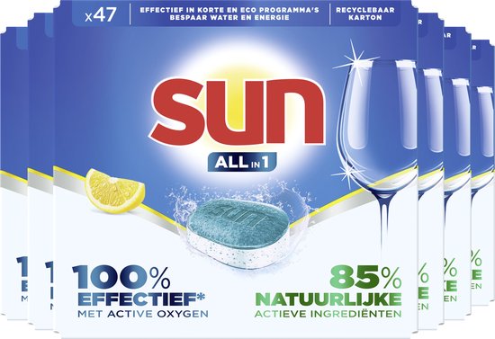 Sun - Vaatwascapsules - All-in 1 - Citroen - met Active Oxygen - 6 x 47 Vaatwastabletten - Voordeelverpakking