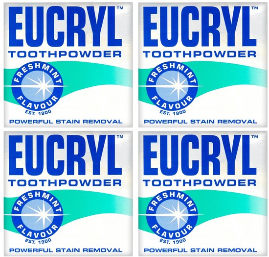 Eucryl Tandpoeder - Fresh Mint, krachtige vlekverwijdering, tandenbleking (4 x 50g)