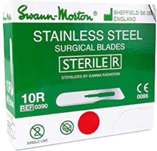 Swann Morton Dermaplanning mesjes steriel 10R Swann Morton - wenkbrauw scheermesje - dermaplaning gezicht - RVS - Past op houder nummer 3 - Nummer 10R