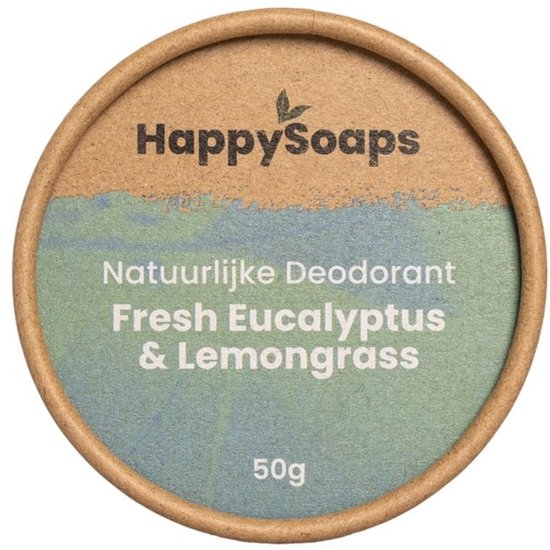 HappySoaps Natuurlijke Deodorant - Fresh Eucalyptus & Lemongrass - Energieke Geurexplosie - 100% Plasticvrij, Vegan & Natuurlijk - 50gr
