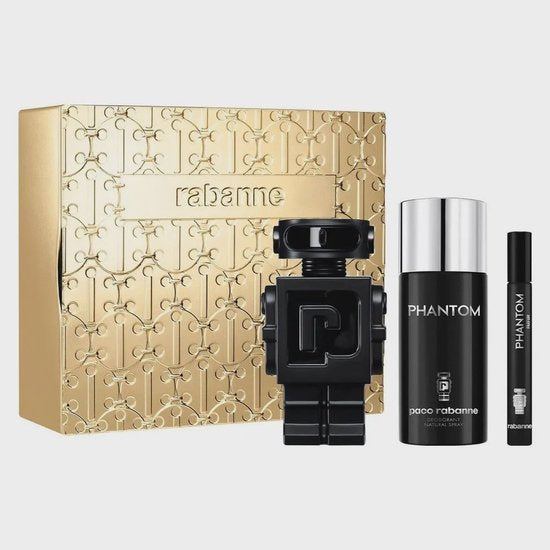 Paco Rabanne Phantom Giftset - 100 ml parfum spray + 10 ml parfum tasspray + 150 ml deospray - cadeauset voor heren