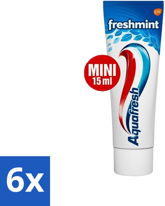 Aquafresh - Mini Tandpasta - Freshmint 3-in-1 - Verfrissende Adem - 15 ml - Voordeelverpakking - 6 stuks
