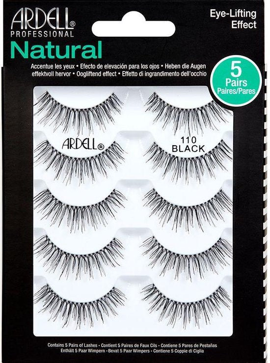 Ardell Natural 110 Black Multipack | 5 paar Natural 110 nepwimpers | Licht volume, korte lengte, natuurlijke wimperlook