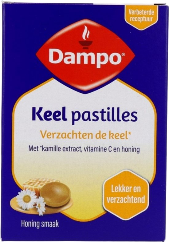 Dampo Keelpastilles - Verzachten de keel dankzij kamille extract - Vitamine C - Lekkere zachte honingsmaak - 24 pastilles