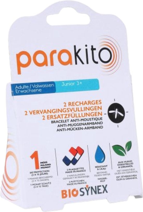 Parakito Pack 2 Navullingen - Anti-muggen armband - Doeltreffende Bescherming - Herlaadbaar - Waterbestendig - Verstelbaar - 2