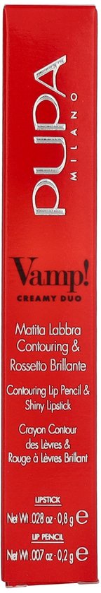 PUPA Milano Vamp! Creamy Duo Lip Pencil & Shiny Lipstick 010 True Red 0,8 gr