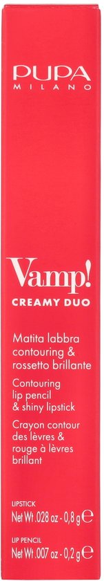 PUPA Milano Vamp! Creamy Duo Lip Pencil & Shiny Lipstick 010 True Red 0,8 gr
