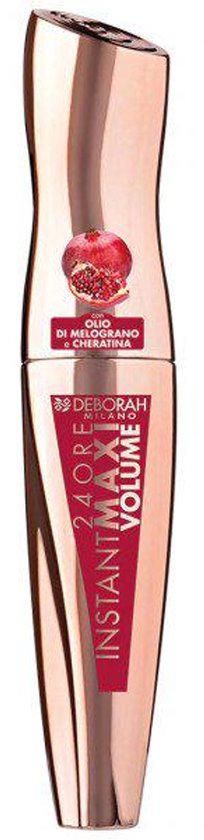 Deborah Milano 24ORE Instant Maxi Volume Mascara – Direct Maxi Volume & Intens Gedefinieerde Wimpers – Verrijkt Met Keratine & Granaatappelolie Voor Sterke, Verzorgde Wimpers – Maxi Brush – Langhoudend Intens Zwart – 12 ML - Extra Volume