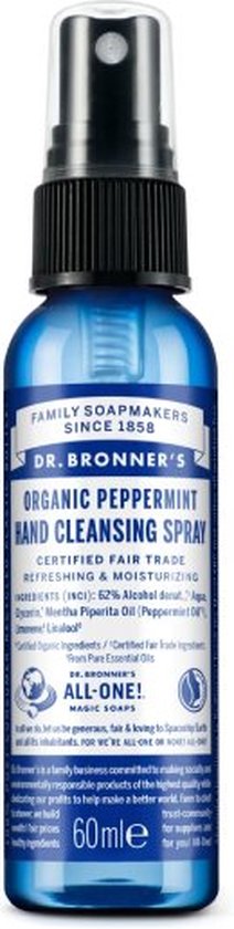 Dr Bronner's Handspray | Pepermunt spray voor handen | 60ml
