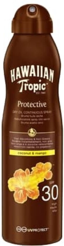 Hawaiian Tropic - Zonnebrand - Island Glow Dry Oil Continuous Spray SPF 30 - Hydraterend & Beschermend - 177 ml