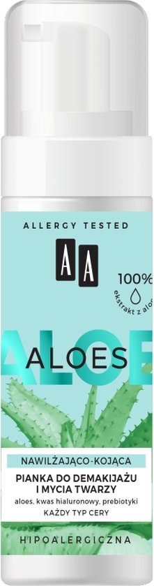 100% Aloë Vera Extract make-up remover en face wash hydraterend en verzachtend schuim 150ml