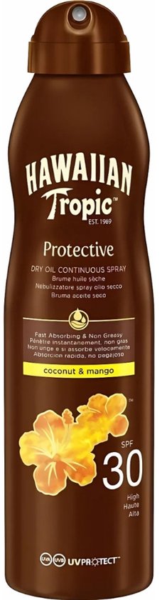 Hawaiian Tropic - Zonnebrand - Island Glow Dry Oil Continuous Spray SPF 30 - Hydraterend & Beschermend - 177 ml