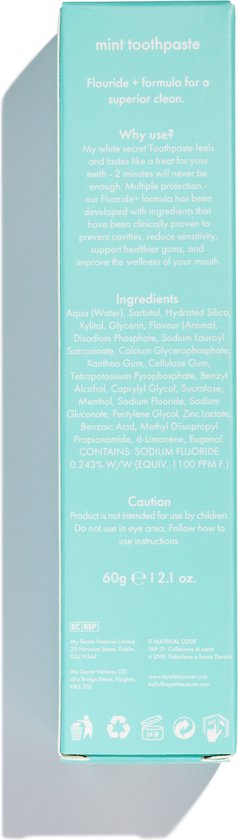 My White Secret® Smooth Mint Tandpasta met Smaak - 60 Gram - Tandpasta met Muntsmaak en Fluoride - Witte Tanden Tandpasta - Tanden Bleken - Tandenblekers