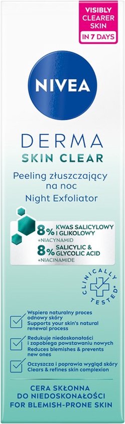 NIVEA Derma Peeling - Exfoliërende Nachtcrème - 40ml - 8% AHA/BHA - Voor Onzuivere Huid