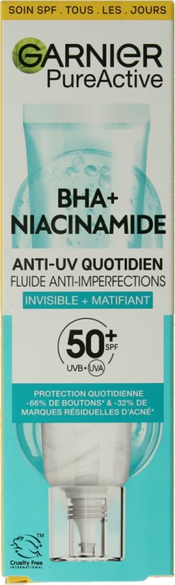 Garnier PureActive BHA + Niacinamide Daily fluid met SPF 50+ tegen onzuiverheden - lichte, matte formule - 40ml