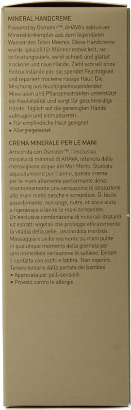 AHAVA MAN Mineraal Handcrème - Hydrateert & Verzacht | Voorkomt Uitdroging Zonder Vettig Residu | Rijk aan Dode Zee Mineralen | Huid creme voor mannen | Moisturizer voor droge handen - 100ml