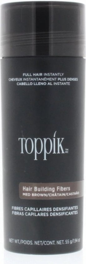 Toppik Hair Building Fibers Middenbruin | 55 gram | Cosmetische Haarverdikker, Verbergt haaruitval (Direct voller haar)
