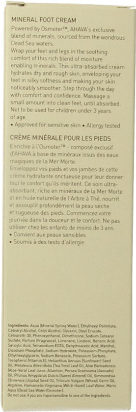 AHAVA Mineraal Voetcrème - Hydrateert & Voedt Droge Voeten - 100ml
