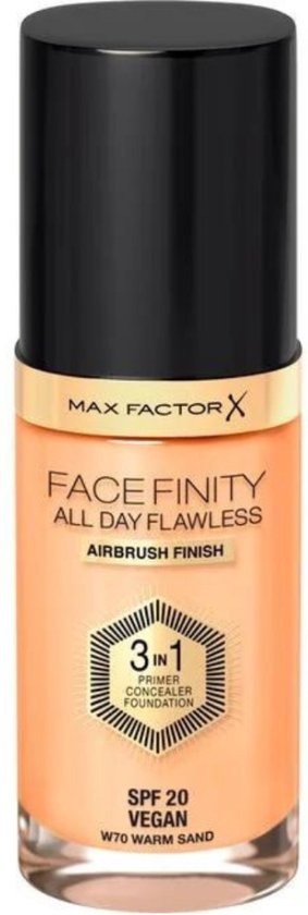 Max Factor Facefinity All Day Flawless 3-In-1 Vegan Foundation 070 Warm Sand
