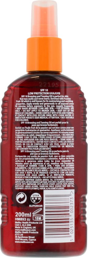 Malibu Bronzing Tanning Oil With Passion Fruit Oil SPF10