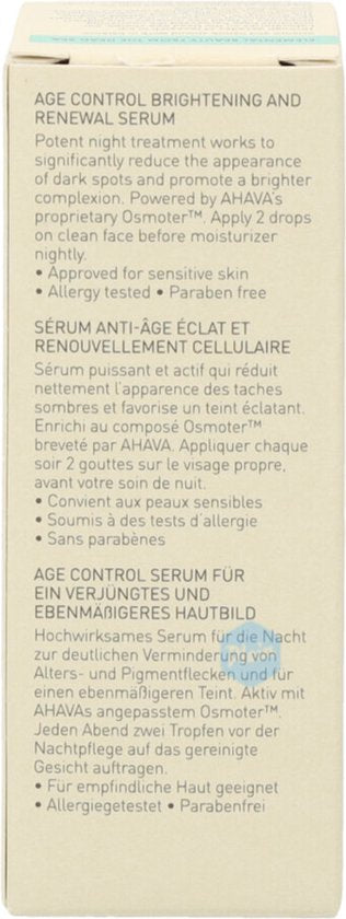 AHAVA Verhelderende en Vernieuwende Nachtserum | Age Control | Egaliseert Huid & Minimaliseert Donkere Plekken | Helpt tegen Wallen & Donkere Kringen