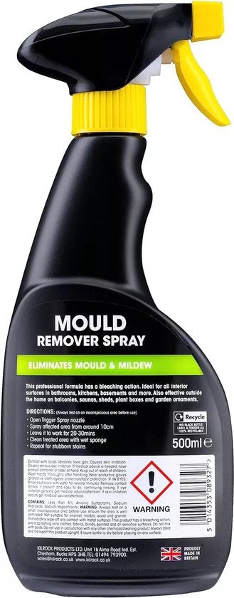 Kilrock anti-schimmelspray - 500ml - schimmelreiniger - schimmel verwijderaar spray - voor badkamer en keuken reinigen
