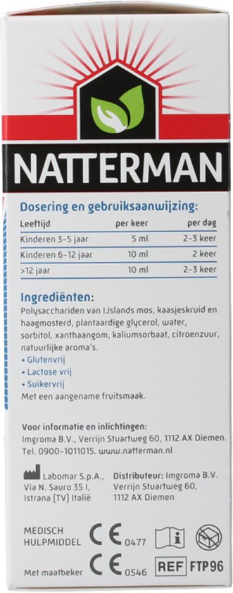 Natterman Direct Voor Alle Hoest Siroop - Voor droge, vastzittende hoest en keelpijn - Suikervrij - Vanaf 3 jaar - Medisch hulpmiddel - 120 ml