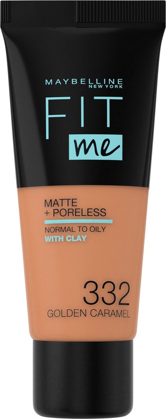 Maybelline New York - Fit Me Matte + Poreless Foundation - 332 Golden Caramel - Medium Dekkende Foundation met Matte Finish voor de Normale tot Vette Huid - 30 ml
