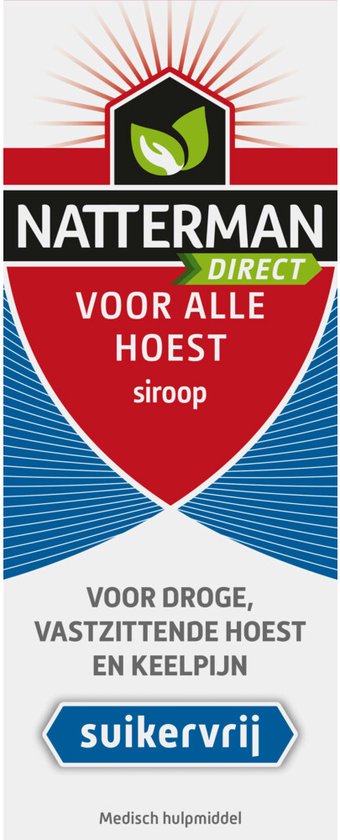 Natterman Direct Voor Alle Hoest Siroop - Voor droge, vastzittende hoest en keelpijn - Suikervrij - Vanaf 3 jaar - Medisch hulpmiddel - 120 ml