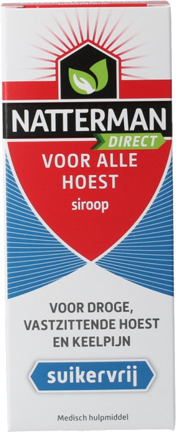 Natterman Direct Voor Alle Hoest Siroop - Voor droge, vastzittende hoest en keelpijn - Suikervrij - Vanaf 3 jaar - Medisch hulpmiddel - 120 ml