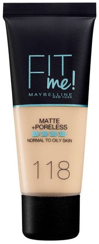 Maybelline New York - Fit Me Matte + Poreless Foundation - 118 Nude - Medium Dekkende Foundation met Matte Finish voor de Normale tot Vette Huid - 30 ml