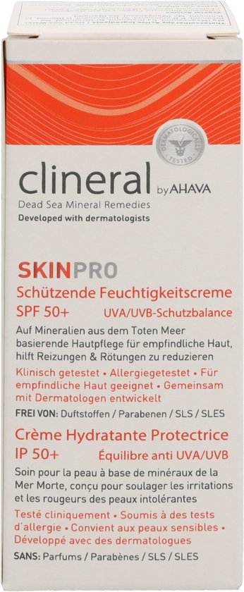 AHAVA CLINERAL SKINPRO Beschermende Vochtcrème SPF50 - Kalmeert Irritatie & Vermindert Roodheid | Hoge SPF Bescherming | Geformuleerd met Dermatologen | Creme voor mannen & vrouwen - 50ml