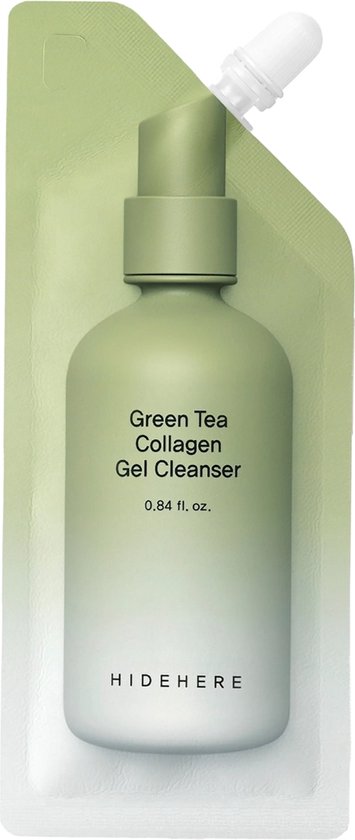 HIDEHERE – Green Tea Collagen Gel Cleanser 25ml – Koreaanse Gezichtsreiniger met Groene Thee & Collageen – Diep Reinigend & Kalmerend – Duurzame, Reisvriendelijke Verpakking