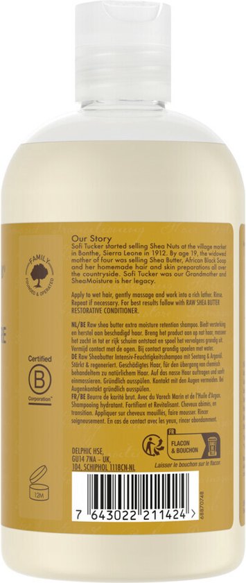 SheaMoisture Extra Moisture Retention Shampoo - Raw Shea Butter - zonder siliconen en sulfaten - 384 ml