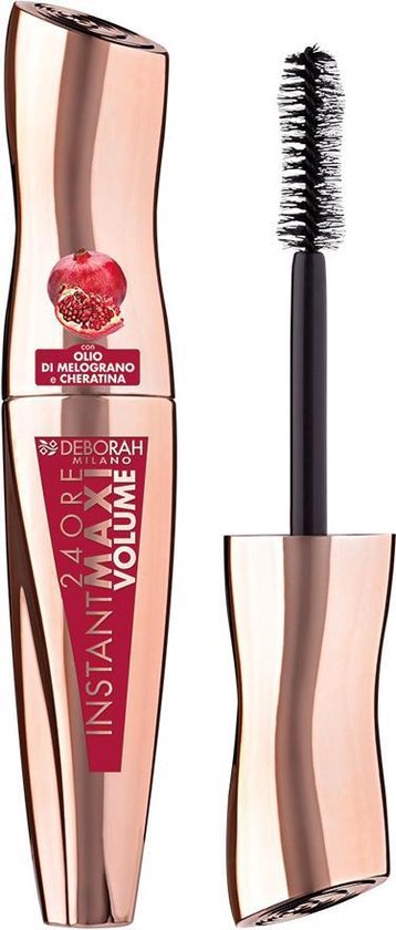 Deborah Milano 24ORE Instant Maxi Volume Mascara – Direct Maxi Volume & Intens Gedefinieerde Wimpers – Verrijkt Met Keratine & Granaatappelolie Voor Sterke, Verzorgde Wimpers – Maxi Brush – Langhoudend Intens Zwart – 12 ML - Extra Volume
