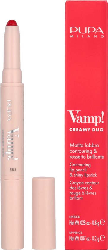PUPA Milano Vamp! Creamy Duo Lip Pencil & Shiny Lipstick 010 True Red 0,8 gr