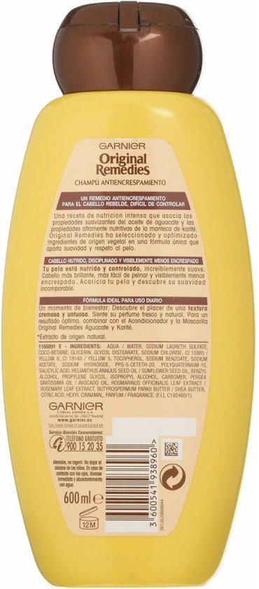 Anti-Frizz Shampoo Garnier Original Remedies Karité Avocado 600 ml