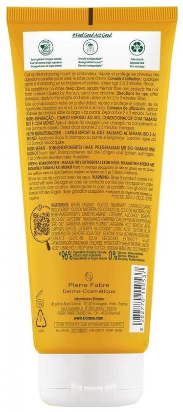 Klorane Nutri-Réparaton - Haar in de Zon Biologische Tamanu en Monoï Conditioner 200 ml