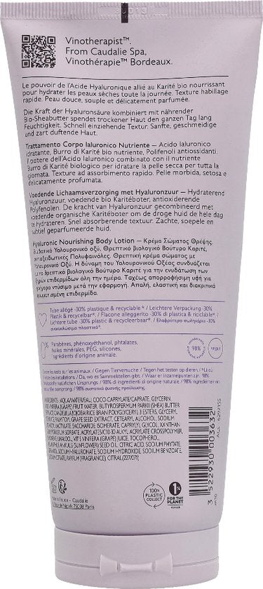 Caudalie Lichaam Vinotherapist Voedende Lichaamsverzorging met Hyaluronzuur Melk 200ml