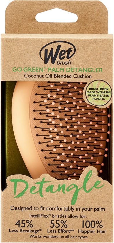 WetBrush Go Green Palm Detangler - Coconut Oil - Compacte Ontwarrende Haarborstel - Voor Nat En Droog Haar - Ultra Zachte IntelliFlex® Borstelharen - Vermindert Haarbreuk - Lichtgewicht & Handzaam Formaat - Verrijkt Met Kokosolie - Oranje