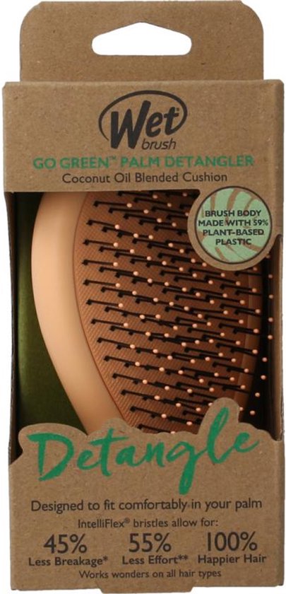 WetBrush Go Green Palm Detangler - Coconut Oil - Compacte Ontwarrende Haarborstel - Voor Nat En Droog Haar - Ultra Zachte IntelliFlex® Borstelharen - Vermindert Haarbreuk - Lichtgewicht & Handzaam Formaat - Verrijkt Met Kokosolie - Oranje